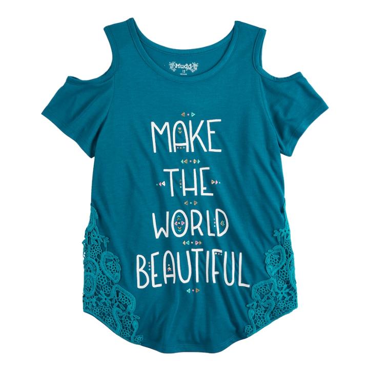 Girls 7-16 Mudd&reg; Cold Shoulder Crochet Pieced Tee, Size: 7-8, Dark Blue