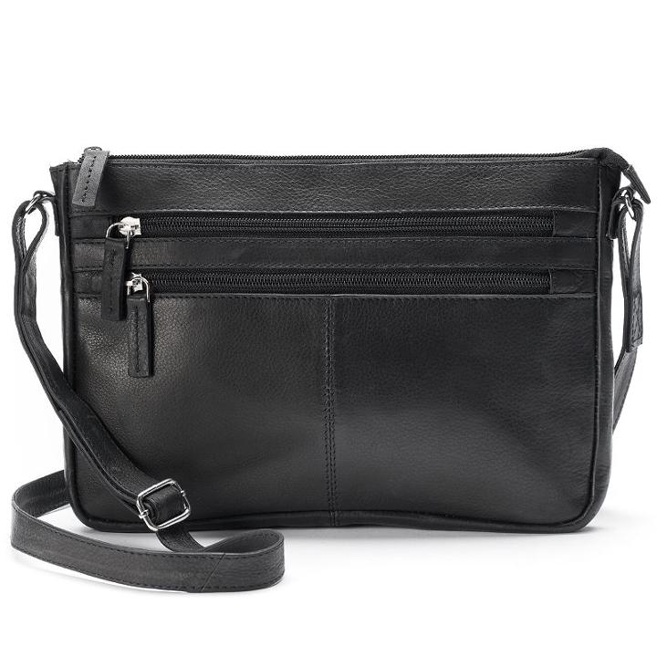 R & R Leather East West Crossbody Bag, Women's, Black
