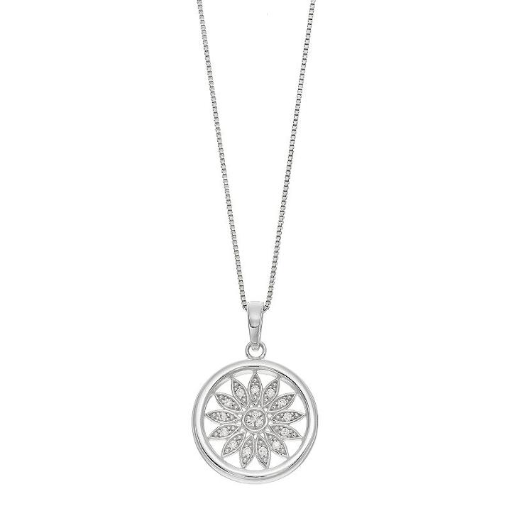 Timeless Sterling Silver Cubic Zirconia Sun Pendant Necklace, Women's, Size: 18, White