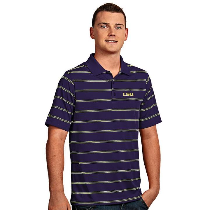 Men's Antigua Lsu Tigers Deluxe Striped Desert Dry Xtra-lite Performance Polo, Size: Xxl, Purple Oth