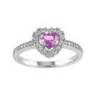Pink Sapphire & 1/10 Carat T.w. Diamond 14k White Gold Halo Heart Ring, Women's, Size: 7