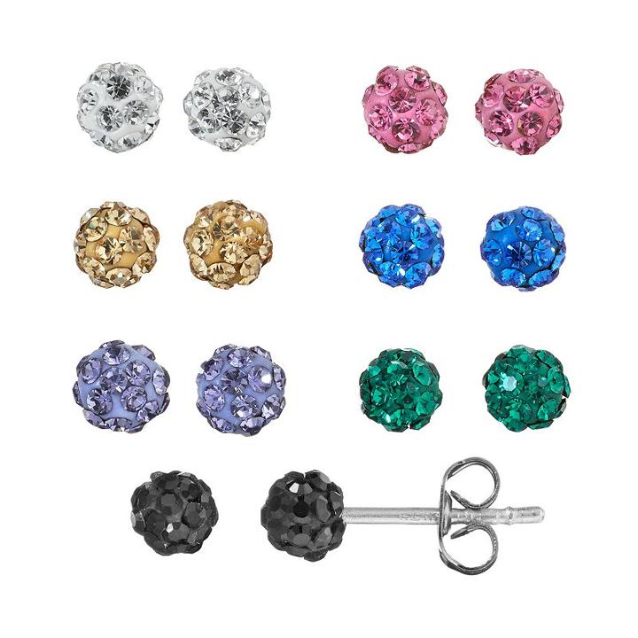 Crystal Silver-plated Fireball Stud Earring Set, Women's, Multicolor
