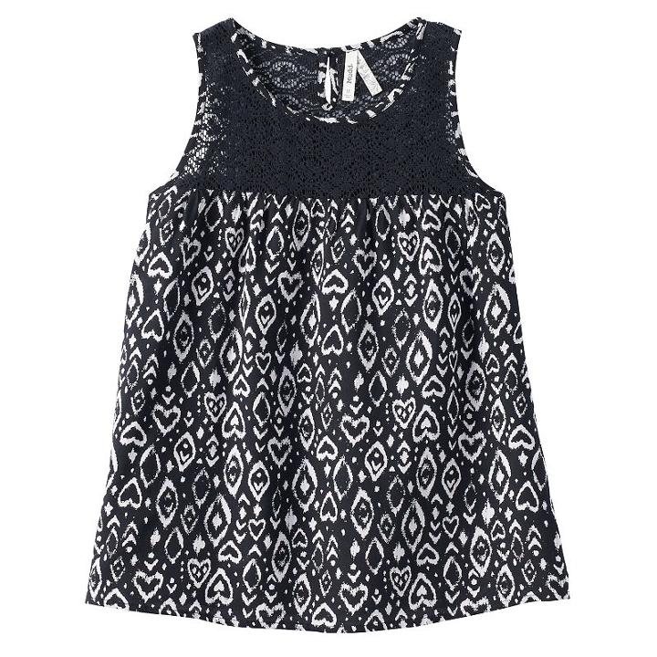 Girls 7-16 Mudd&reg; Crochet Lace Yoke Patterned Tank Top, Girl's, Size: 14, Black