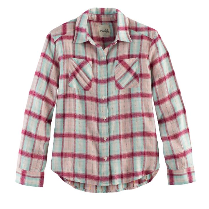 Girls 7-16 & Plus Size Mudd&reg; Metallic Plaid Button-front Shirt, Size: 12, White Oth