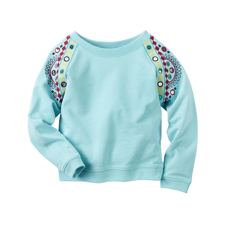 Girls 4-8 Carter's Embroidered Arm French Terry Pullover, Size: 4, Turquoise/blue (turq/aqua)