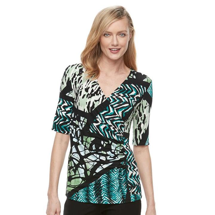 Women's Dana Buchman Printed Surplice Top, Size: Medium, Med Green