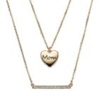 Crystal Collection Crystal 14k Gold-plated Mom Heart Pendant And Bar Necklace Set, Women's, Yellow