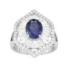 Sterling Silver Lab-created Blue & White Sapphire Baguette Halo Ring, Women's, Size: 8