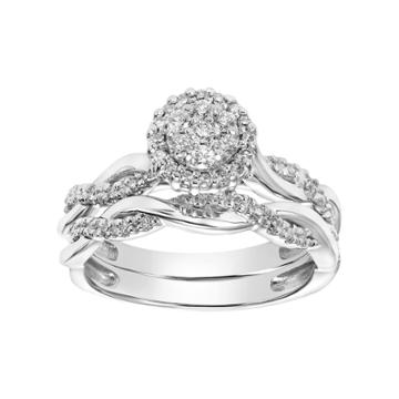 Lovemark 10k White Gold 1/3 Carat T.w. Diamond Halo Engagement Ring Set, Women's, Size: 8.50