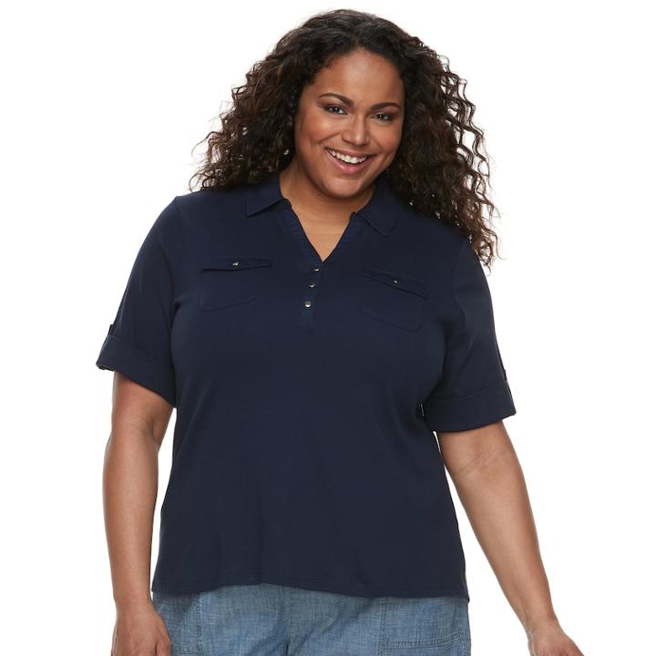 Plus Size Croft & Barrow&reg; 2-pocket Henley Polo, Women's, Size: 2xl, Blue