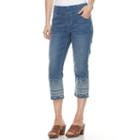 Women's Recreation Embroidered Stretch Denim Capri Jeans, Size: 8, Light Blue