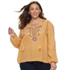 Plus Size Sonoma Goods For Life&trade; Embroidered Peasant Top, Women's, Size: 3xl, Gold