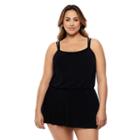 Plus Size Great Lengths Tummy Slimmer Blouson Swimdress, Women's, Size: 16, Black
