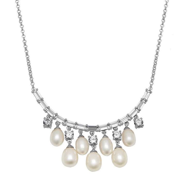 Simply Vera Vera Wang Freshwater Cultured Pearl & Lab-created White Sapphire Sterling Silver Necklace, Women's
