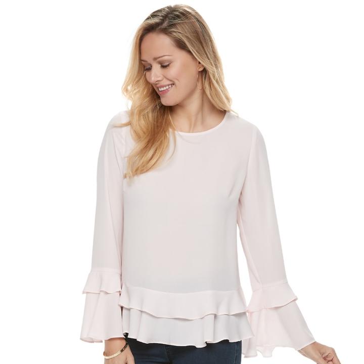 Women's Apt. 9&reg; Tiered Ruffle Top, Size: Large, Light Pink