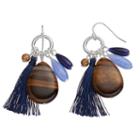 Chaps Simulated Tiger's Eye Beaded Nickel Free Tassel Drop Earrings, Women's, Multicolor