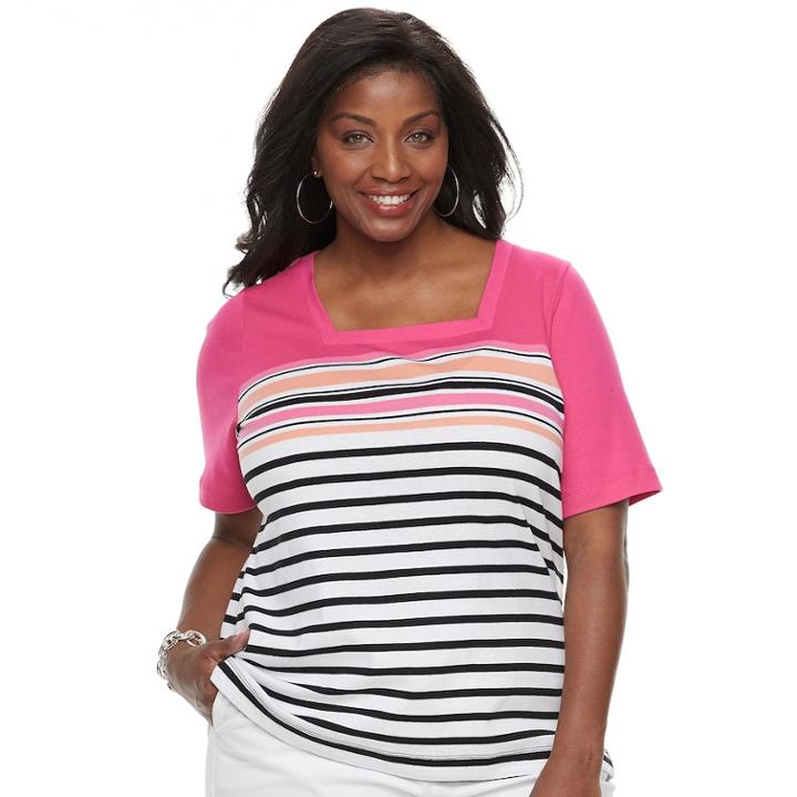 Plus Size Croft & Barrow&reg; Squareneck Elbow Sleeve Tee, Women's, Size: 3xl, Med Pink