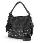 Amerileather Tutu Studded Leather Patchwork Shoulder Bag, Women's, Black