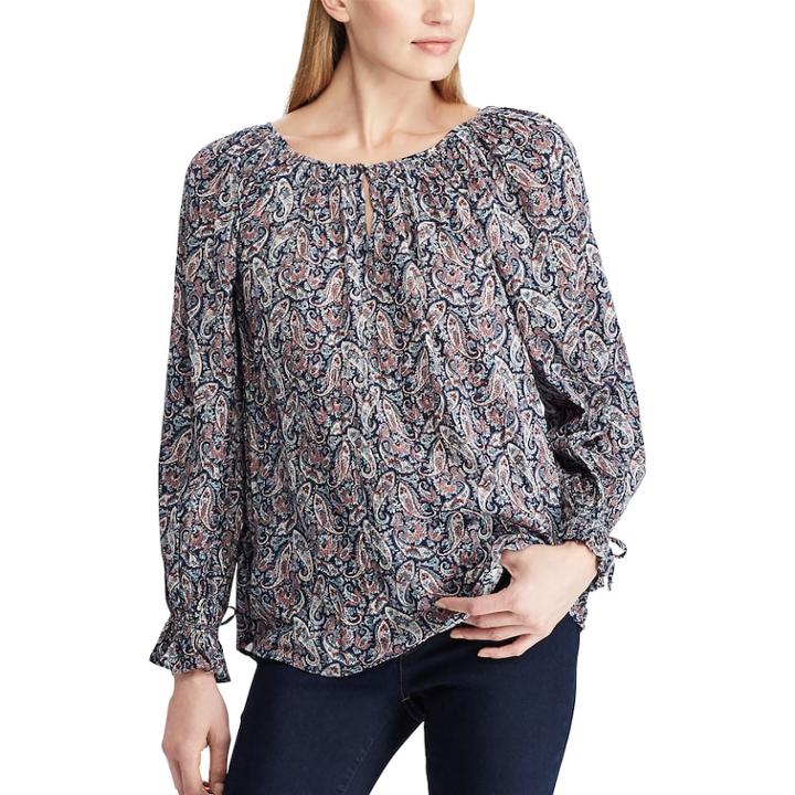 Women's Chaps Paisley Crinkle Top, Size: Xs, Blue (navy)