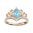 Gold Tone Sterling Silver Swiss Blue Topaz & Lab-created White Sapphire Crown Ring, Women's, Size: 7