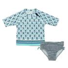 Toddler Girl Carter's Pattern Rashguard & Striped Swimsuit Bottoms Set, Size: 4t, Turquoise/blue (turq/aqua)