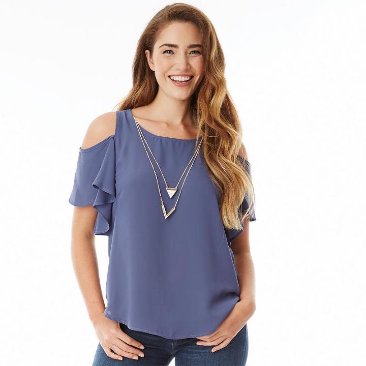 Juniors' Iz Byer California Flutter Cold Shoulder Top, Girl's, Size: Medium, Blue (navy)