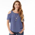 Juniors' Iz Byer California Flutter Cold Shoulder Top, Girl's, Size: Medium, Blue (navy)