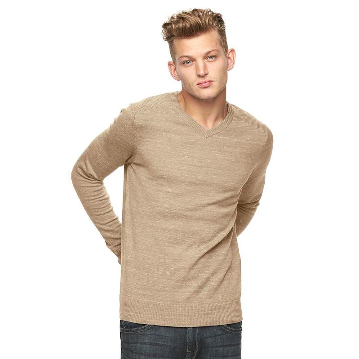 Big & Tall Rock & Republic V-neck Sweater, Men's, Size: L Tall, Med Beige