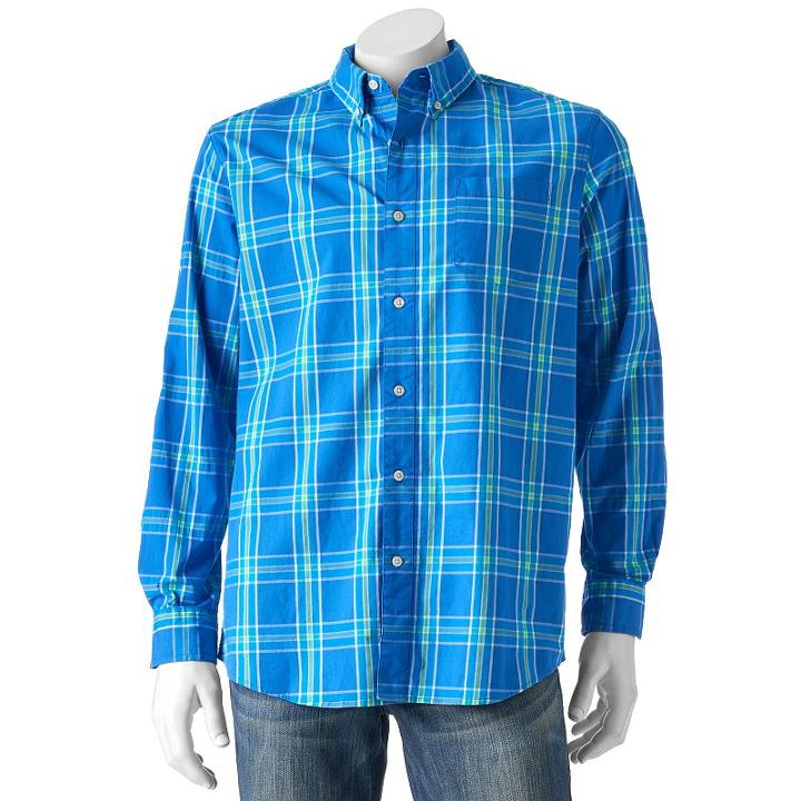 Men's Chaps Plaid Stretch Button-down Shirt, Size: Xl, Blue