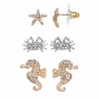 Nickel Free Starfish, Crab & Seahorse Stud Earring Set, Women's, Multicolor