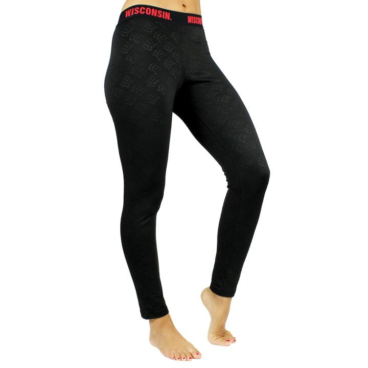 Wisconsin Badgers Embossed Fleece-lined Leggings, Women's, Size: Large, Black