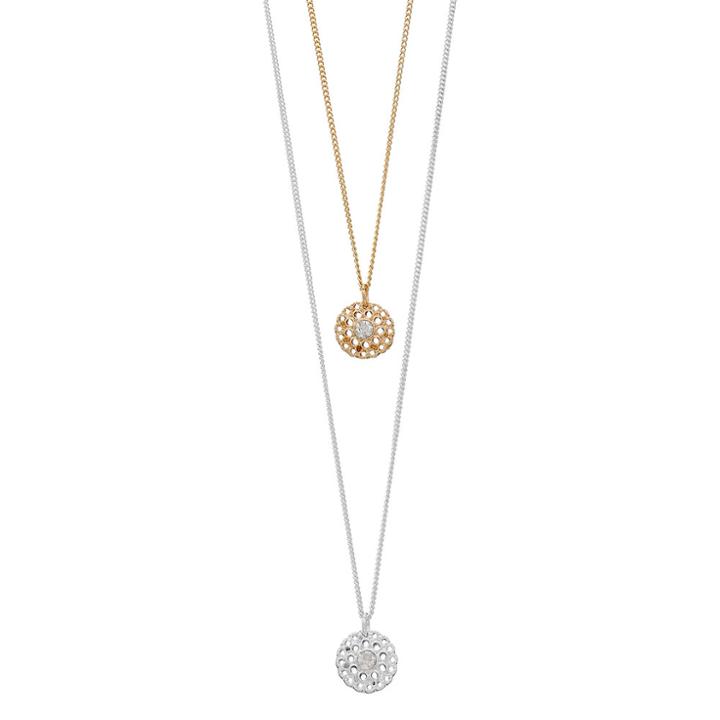 Lc Lauren Conrad Two Tone Openwork Scalloped Disc Pendant Necklace Set, Women's, Multicolor