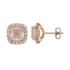 14k Rose Gold Over Silver Rose Quartz & Lab-created White Sapphire Halo Stud Earrings, Women's, Pink
