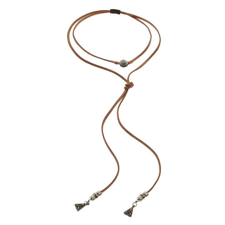 Mudd&reg; Brown Faux Suede Lariat Necklace, Women's, Dark Beige