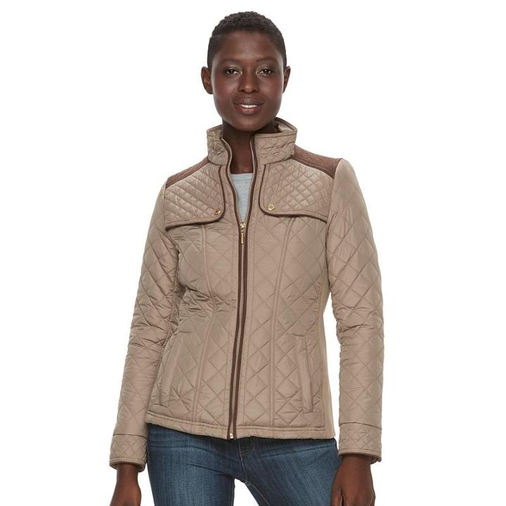 Women's Weathercast Quilted Side-stretch Jacket, Size: Xl, Beig/green (beig/khaki)