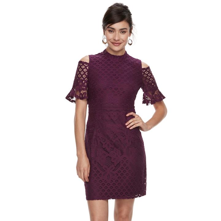 Women's Sharagano Crochet Lace Cold-shoulder Dress, Size: 8, Purple