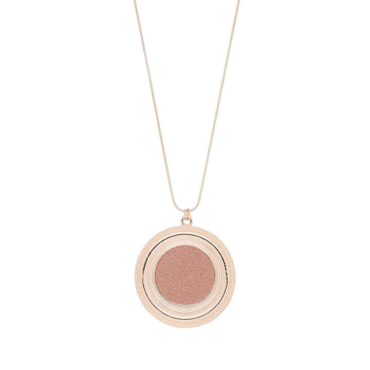 Glitter Disc Pendant Necklace, Women's, Light Pink