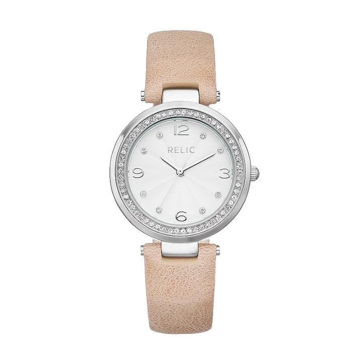 Relic Women's Kaitlyn Crystal Leather Watch, Size: Medium, Brown