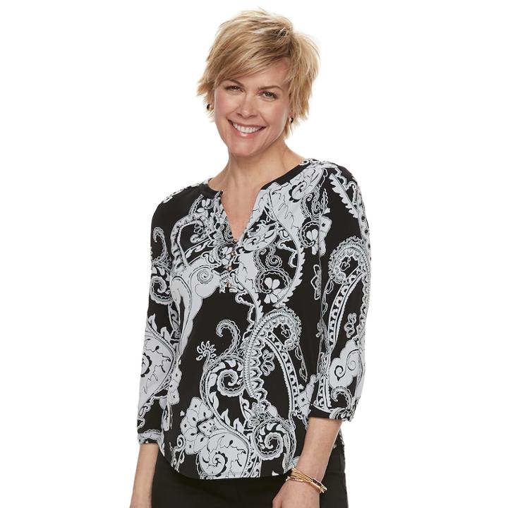 Women's Dana Buchman Knit Henley Top, Size: Large, Med Grey