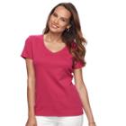 Women's Croft & Barrow&reg; Essential V-neck Tee, Size: Small, Dark Pink
