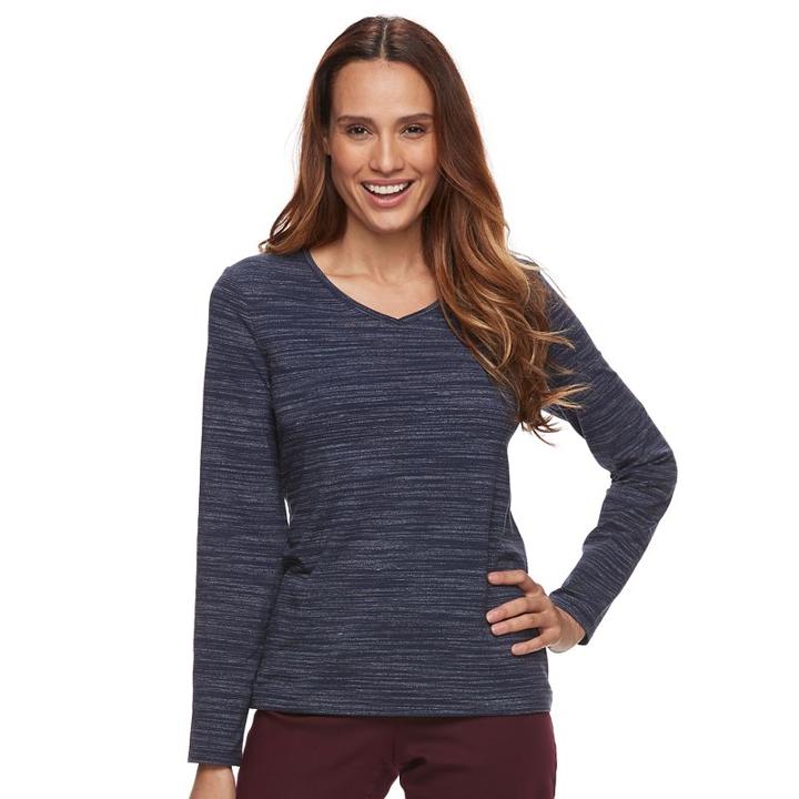Petite Croft & Barrow&reg; Long Sleeve Tee, Women's, Size: L Petite, Blue (navy)