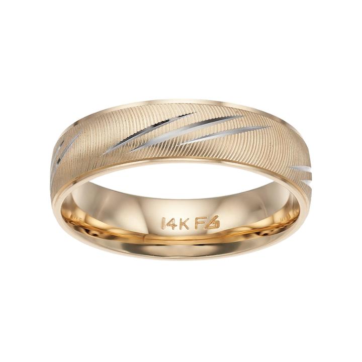 Men's Two Tone 14k Gold Textured Wedding Band, Size: 11.50, Yellow