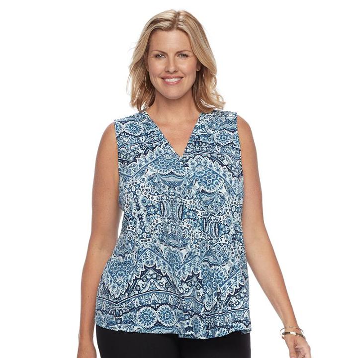 Plus Size Dana Buchman Pleated V-neck Tank, Women's, Size: 3xl, Med Blue