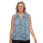 Plus Size Dana Buchman Pleated V-neck Tank, Women's, Size: 3xl, Med Blue