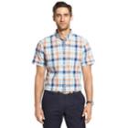 Men's Izod Classic-fit Essential Plaid Chambray Woven Button-down Shirt, Size: Small, Brt Orange