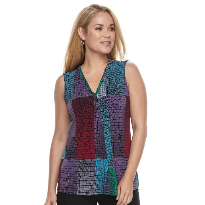 Petite Dana Buchman Pleated V-neck Tank, Women's, Size: S Petite, Purple