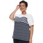 Plus Size Croft & Barrow&reg; Print Button-hem Squareneck Top, Women's, Size: 3xl, Blue
