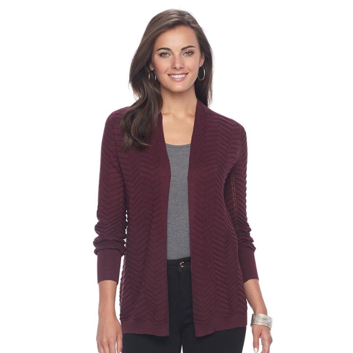 Women's Apt. 9&reg; Chevron Open-front Cardigan Sweater, Size: Medium, Red