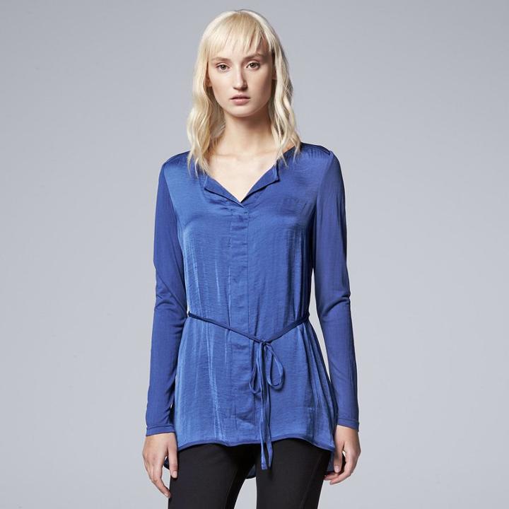 Women's Simply Vera Vera Wang Mixed-media Tunic, Size: Medium, Blue (navy)