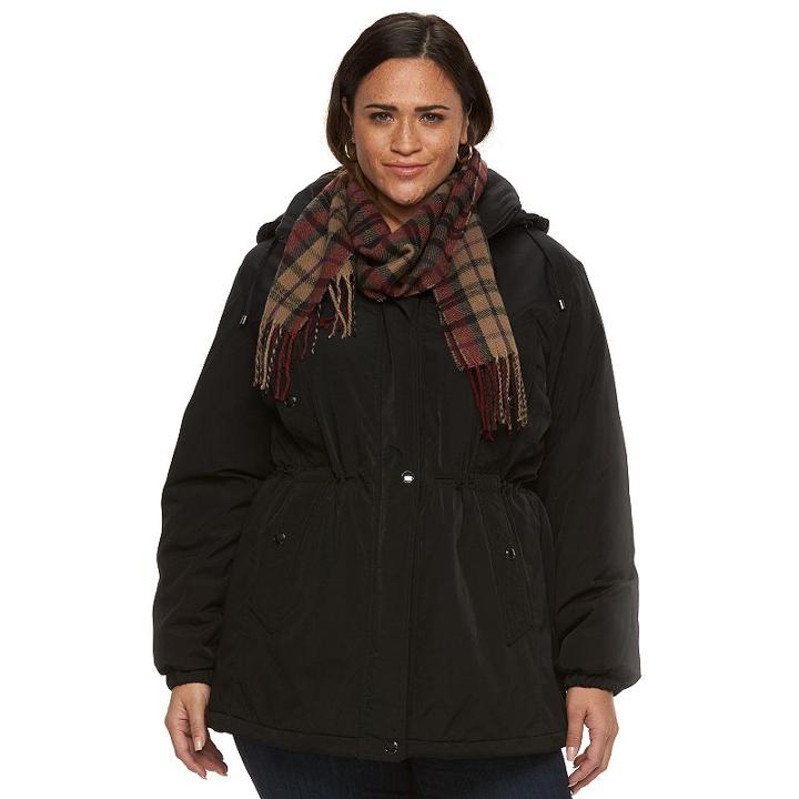 Plus Size Gallery Hooded Anorak Jacket & Scarf Set, Women's, Size: 2xl, Black